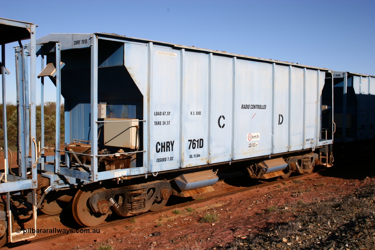 050713 4100
Flash Butt yard, CFCLA hire ballast waggon CHRY class CHRY 761.
Keywords: CHRY-type;CHRY761;CFCLA;CRDX-type;BHP-ballast-waggon;