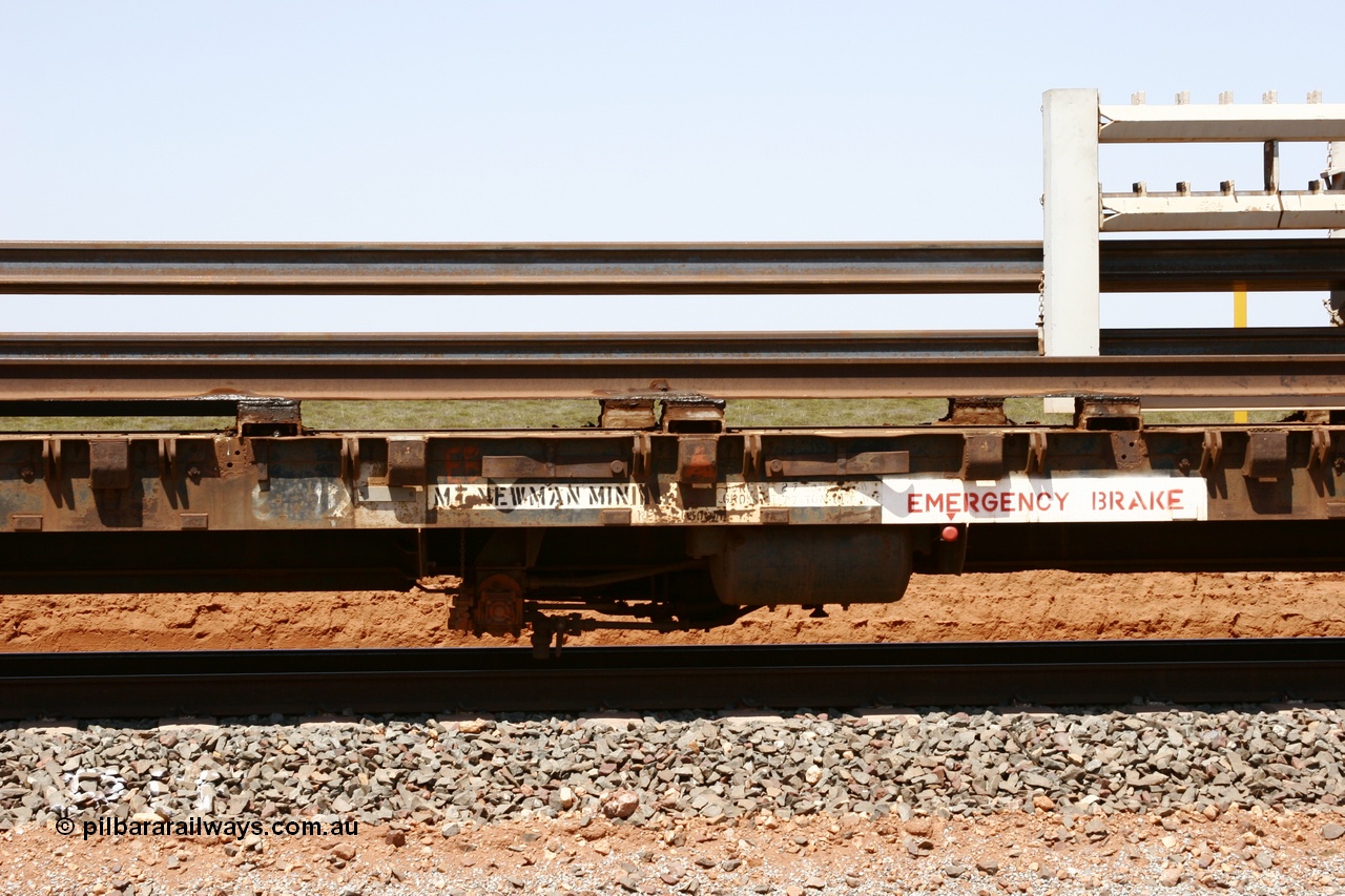 051001 5699
Boodarie, the Steel Train or rail recovery and transport train, flat waggon #18, 6012, detail of tare and gross with original G506012 number visible, a Scotts of Ipswich Qld built flat waggon from September 1970.
Keywords: Scotts-Qld;BHP-rail-train;