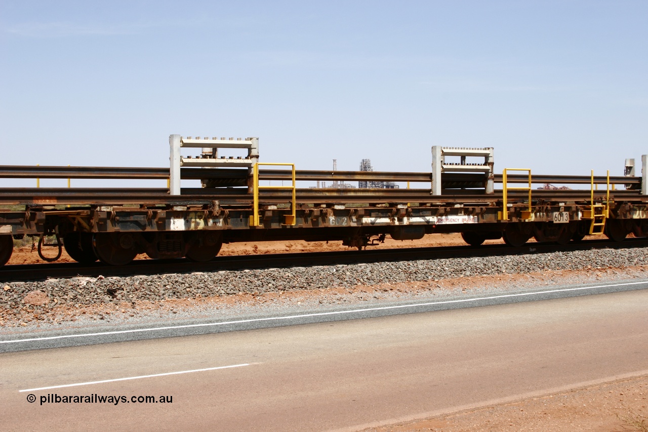 051001 5701
Boodarie, the Steel Train or rail recovery and transport train, flat waggon #19, 6013, a Scotts of Ipswich Qld built flat waggon from September 1970.
Keywords: Scotts-Qld;BHP-rail-train;