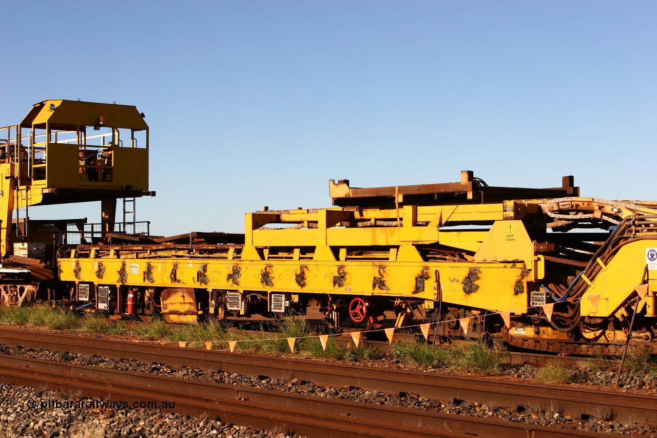 060429 3723
Flash Butt yard, view of Harsco 'Pony' track resleeping and relaying machine. Originally owned by Barclay Mowlem.
Keywords: Harsco;Pony-Track-Relayer;