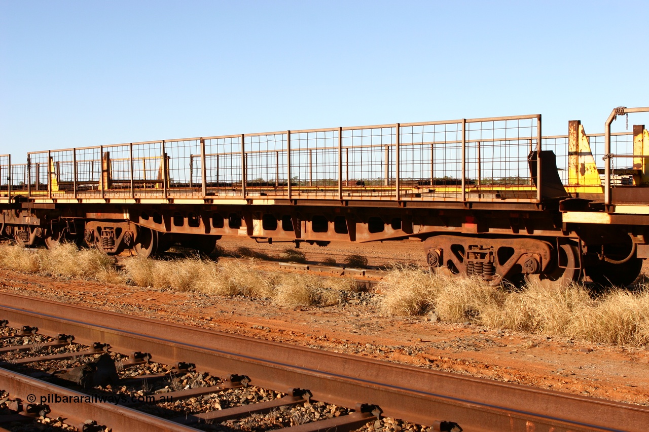 060429 3728
Flash Butt yard, Pony re-laying waggon, #2, originally built for Goldsworthy Mining as one of a batch of six with a 55 tonne rating by Tomlinson Steel in 1966.
Keywords: BHP-pony-waggon;Tomlinson-Steel-WA;GML;