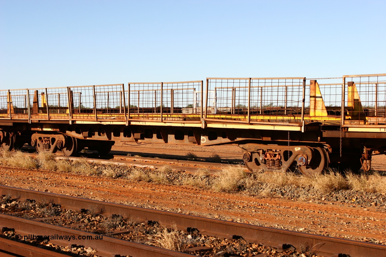 060429 3735
Flash Butt yard, Pony re-laying waggon, 6002 originally built for Goldsworthy Mining as one of a batch of six with a 55 tonne rating by Tomlinson Steel in 1966 of which three were sold to Mt Newman Mining in 1967 and numbered 6001-6003.
Keywords: BHP-pony-waggon;Tomlinson-Steel-WA;GML;