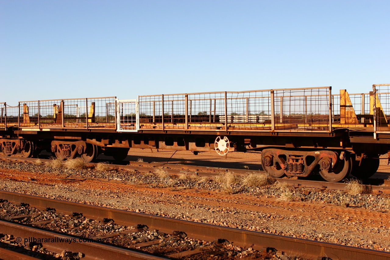 060429 3736
Flash Butt yard, Pony re-laying waggon, 6001 originally built for Goldsworthy Mining as one of a batch of six with a 55 tonne rating by Tomlinson Steel in 1966 of which three were sold to Mt Newman Mining in 1967 and numbered 6001-6003.
Keywords: BHP-pony-waggon;Tomlinson-Steel-WA;GML;