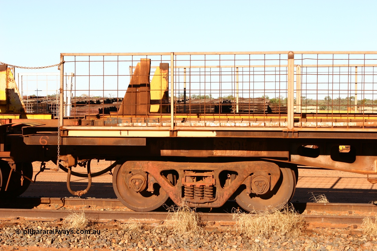 060429 3739
Flash Butt yard, Pony re-laying waggon, 6001 originally built for Goldsworthy Mining as one of a batch of six with a 55 tonne rating by Tomlinson Steel in 1966 of which three were sold to Mt Newman Mining in 1967 and numbered 6001-6003.
Keywords: BHP-pony-waggon;Tomlinson-Steel-WA;GML;