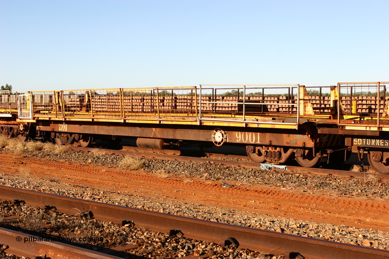 060429 3743
Flash Butt yard, Pony waggon 9001, originally built by Scotts of Ipswich Qld as a box car or covered van in December 1971, heavily modified and converted for Pony traffic.
Keywords: BHP-pony-waggon;Scotts-Qld;