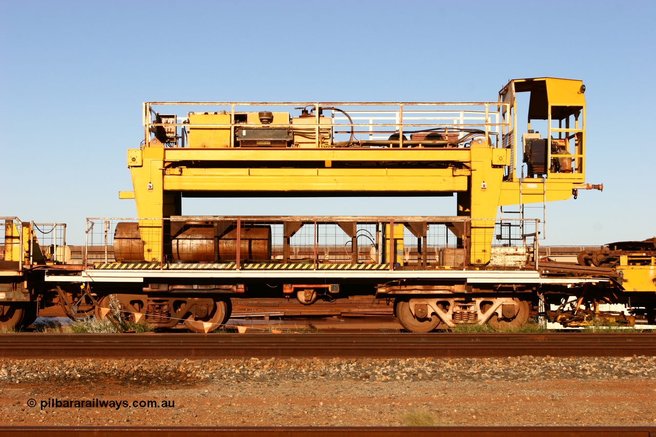 060429 3764
Flash Butt yard, Pony waggon #1, modified from a Magor USA built Oroville Ore waggon, with a Comeng built gantry carrier.
Keywords: BHP-pony-waggon;Magor-USA;