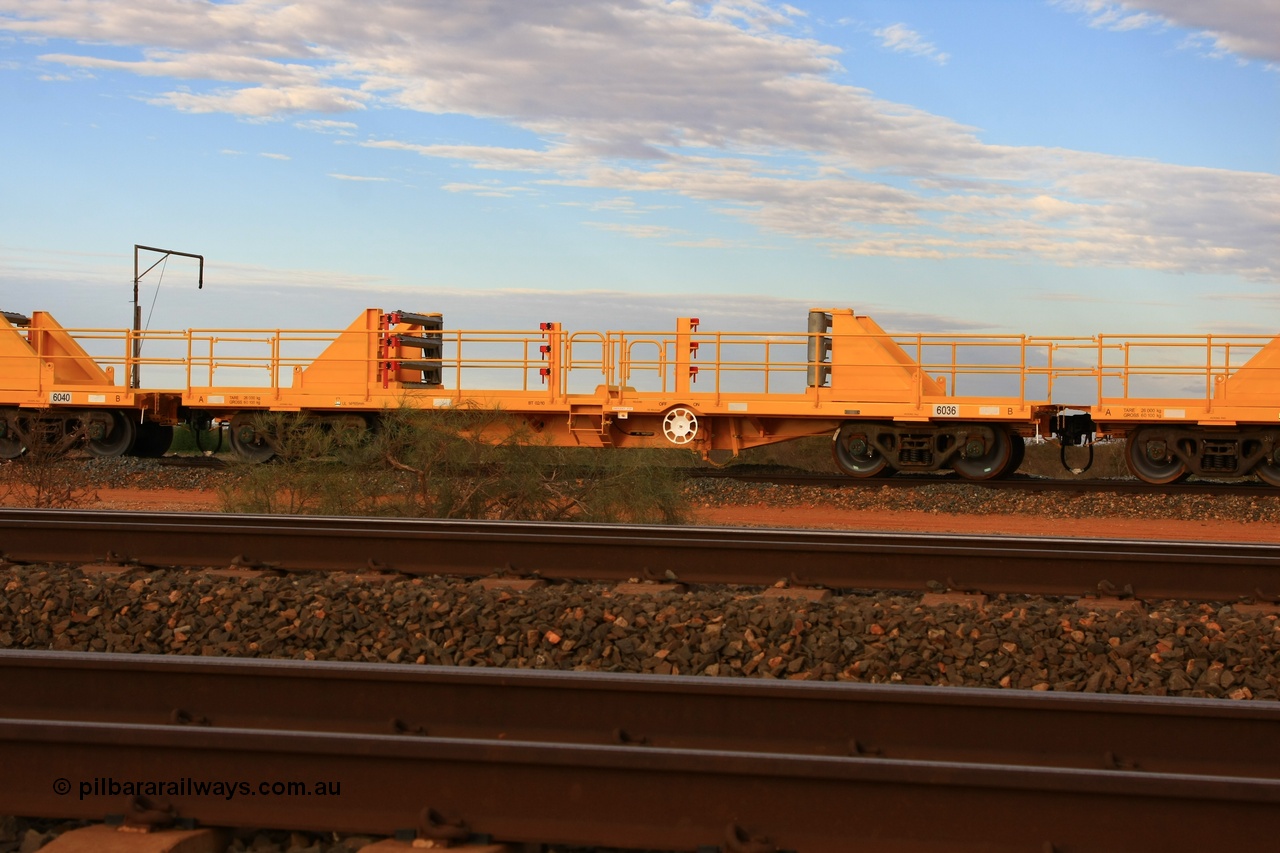 100717 0662
Flash Butt yard, new rail stock carrier waggon 6036, built by Gemco Rail in late 2009-10 with Barber bogies.
Keywords: Gemco-Rail-WA;BHP-rail-train;