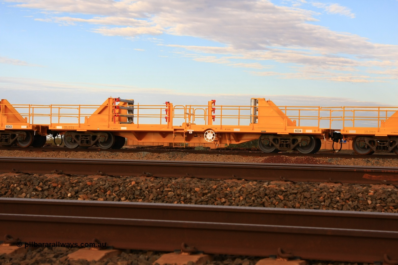 100717 0673
Flash Butt yard, new rail stock carrier waggon 6034, built by Gemco Rail in late 2009-10 with Barber bogies.
Keywords: Gemco-Rail-WA;BHP-rail-train;