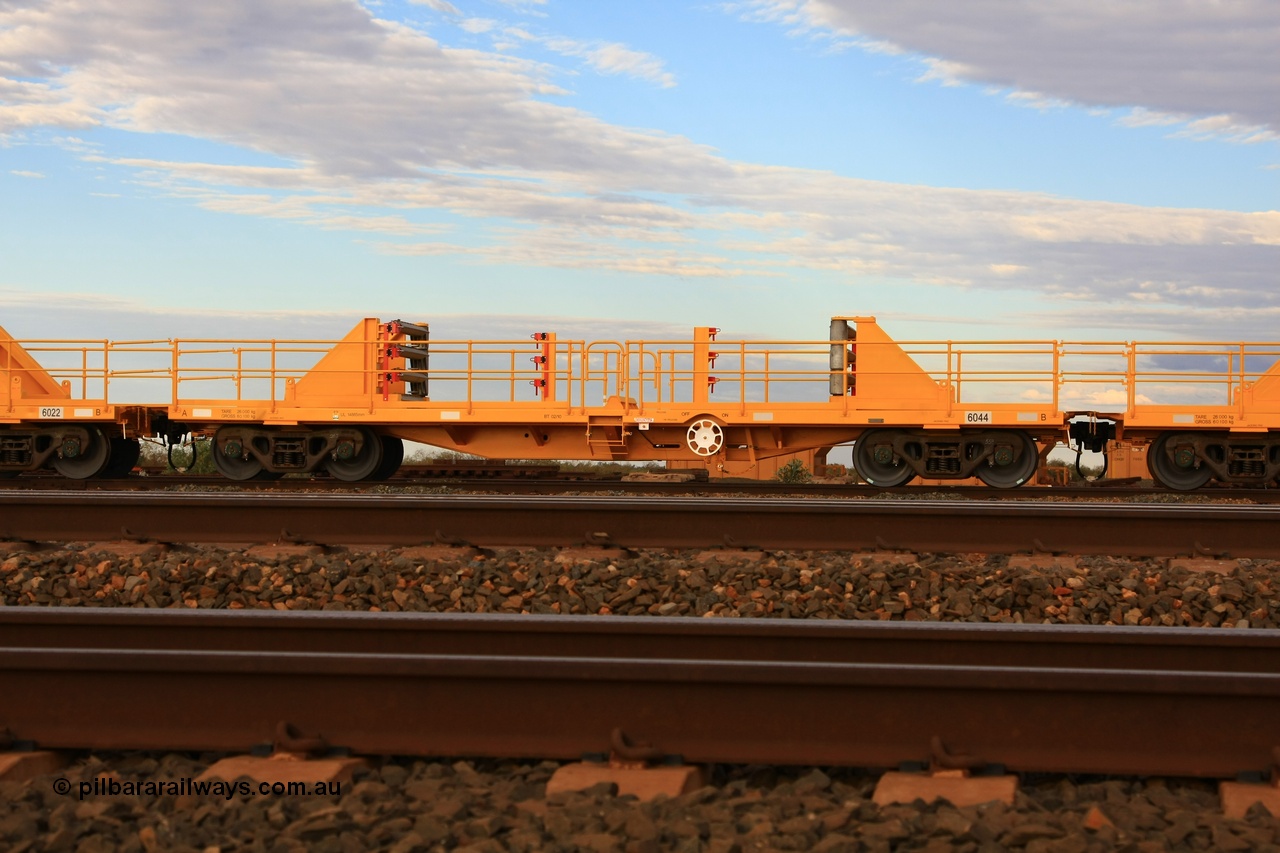 100717 0676
Flash Butt yard, new rail stock carrier waggon 6044, built by Gemco Rail in late 2009-10 with Barber bogies.
Keywords: Gemco-Rail-WA;BHP-rail-train;