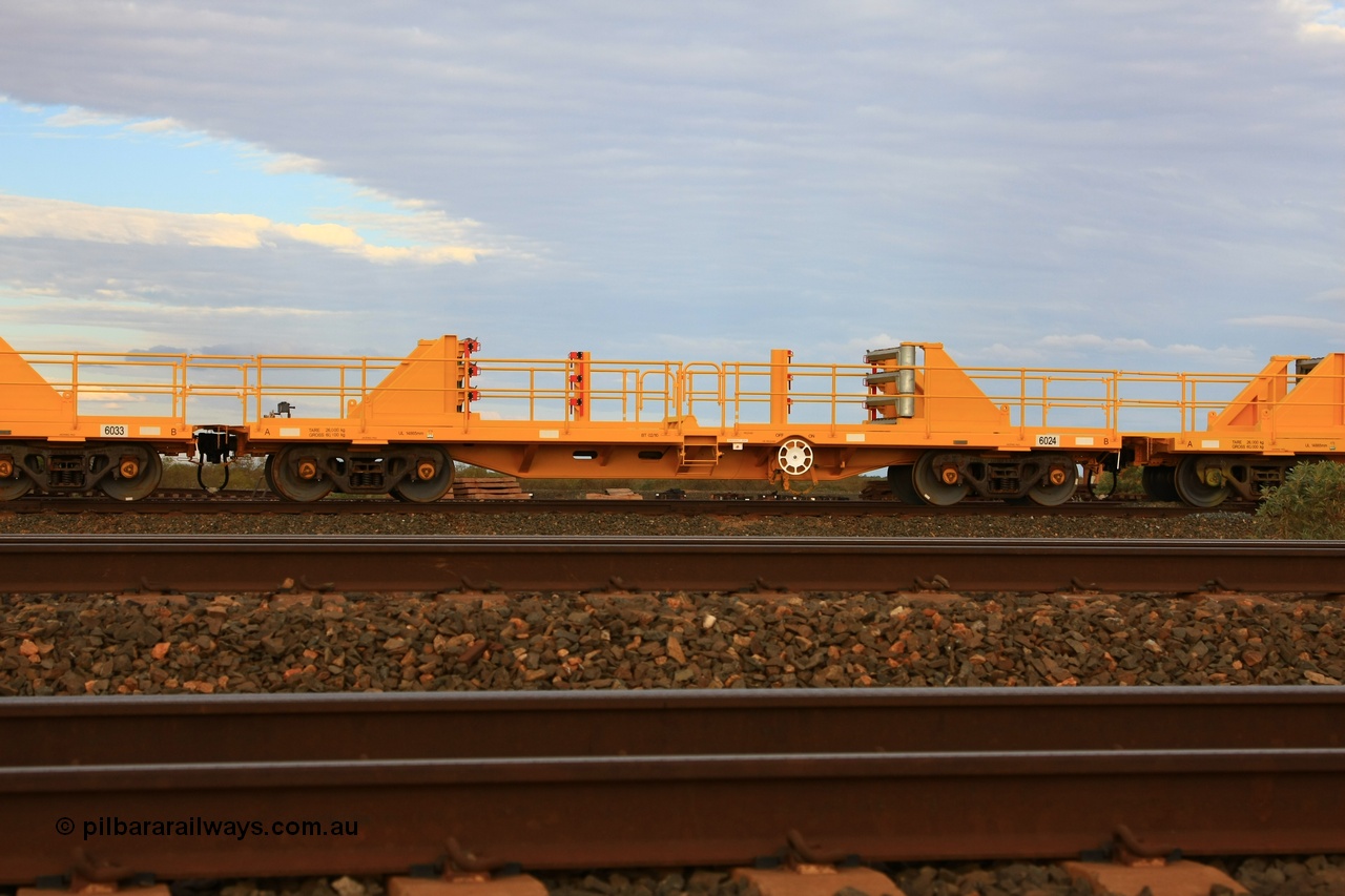 100717 0680
Flash Butt yard, new rail stock carrier waggon 6024, built by Gemco Rail in late 2009-10 with Barber bogies.
Keywords: Gemco-Rail-WA;BHP-rail-train;