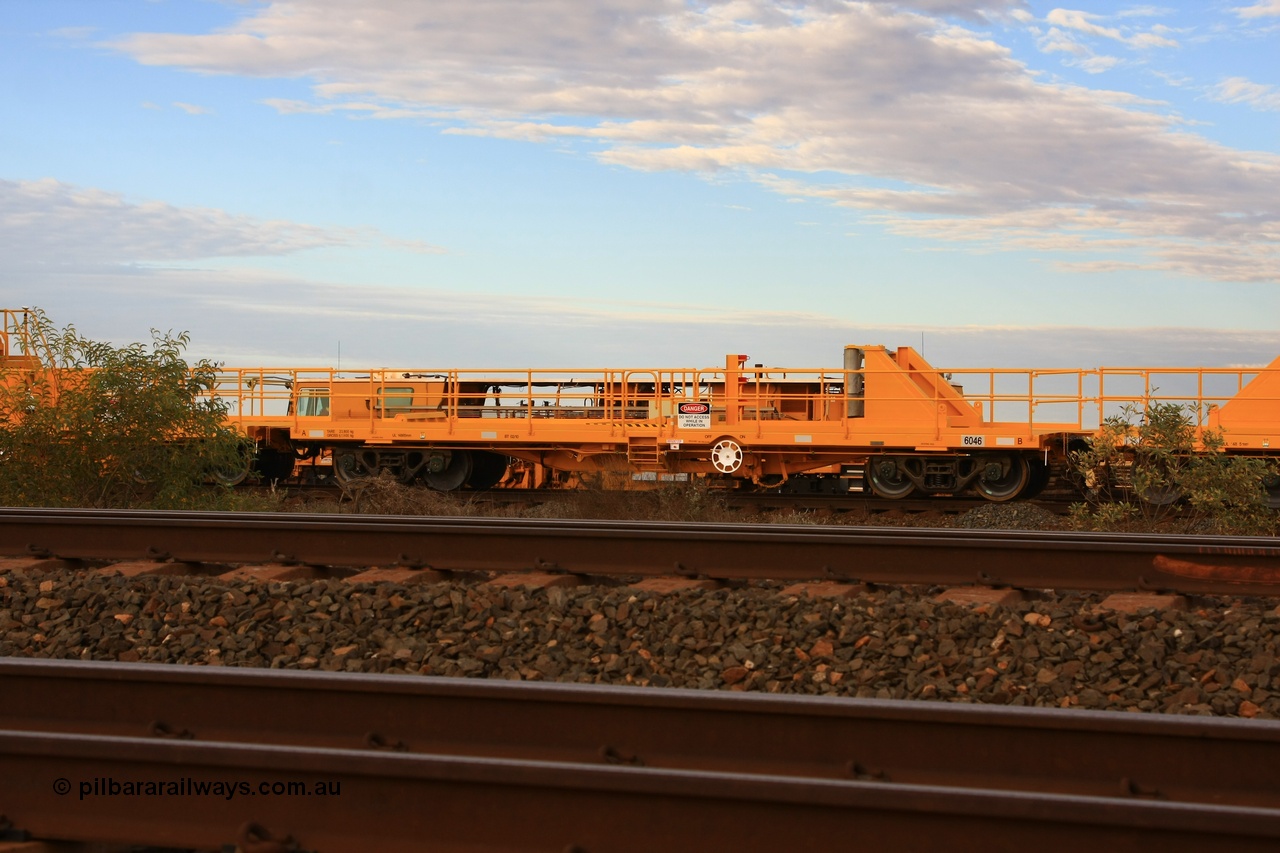 100717 0686
Flash Butt yard, new rail stock carrier waggon 6046, built by Gemco Rail in late 2009-10 with Barber bogies.
Keywords: Gemco-Rail-WA;BHP-rail-train;