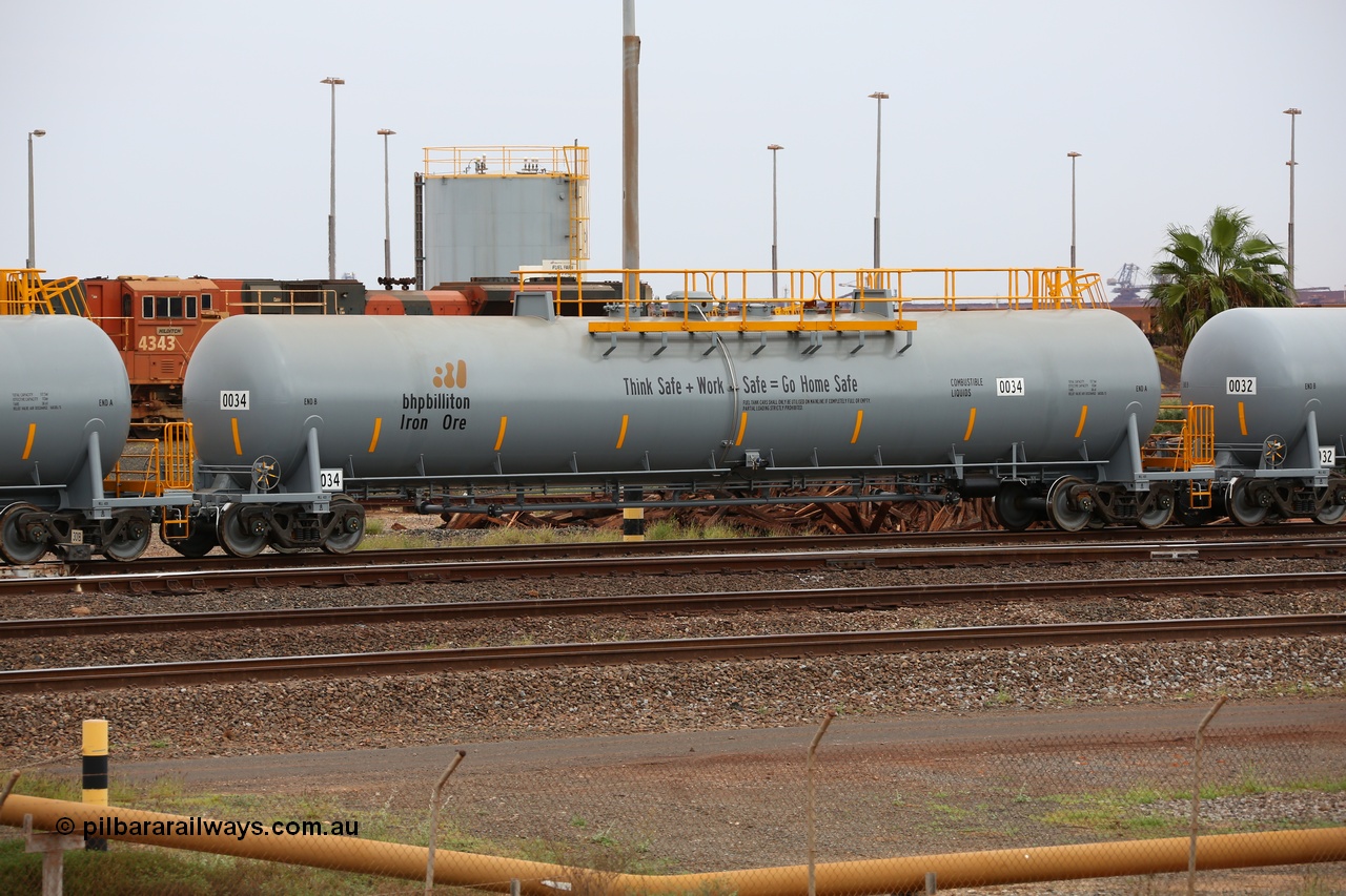 150523 8208
Nelson Point, empty 116 kL CNR-QRRS of China built tank waggon 0034, one of a second batch delivered in 2015 with safety slogan 'Think Safe + Work Safe = Go Home Safe'.
Keywords: CNR-QRRS-China;BHP-tank-waggon;