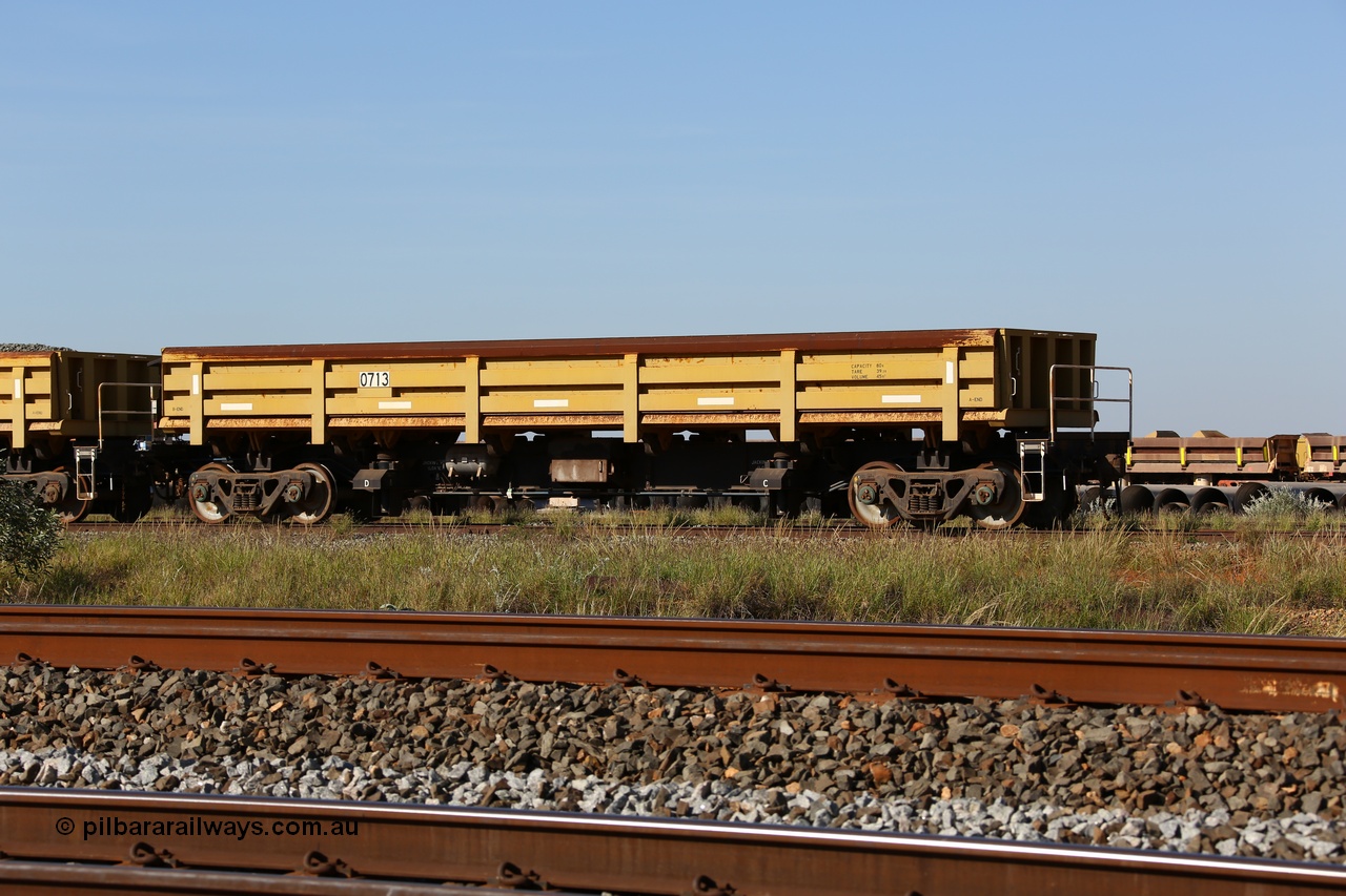 150619 9102
Flash Butt yard, CNR-QRRS of China built side dump waggons, built and delivered around 2011-12, waggon 0713 loaded with fines for sheeting.
Keywords: CNR-QRRS-China;BHP-ballast-waggon;