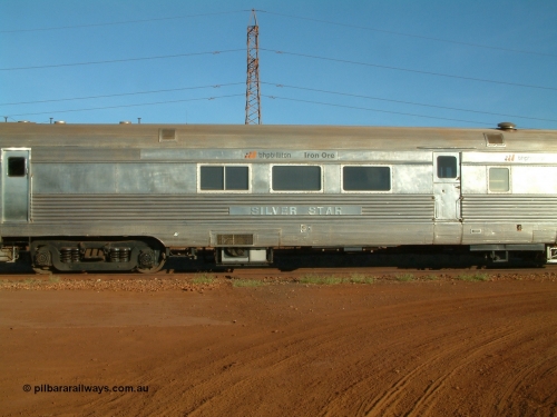 Sundowner EG Budd USA 040616 162248
Nelson Point, the Sundowner coach, originally built by E. G. Budd in 1939 numbered 301 as the Silver Star as a diner-parlour-observation coach on the Chicago, Burlington and Quincy Railroad's General Pershing Zephyr train from the 1930s and 1940s. Donated to Mt Newman Mining Co. by AMAX an original joint venture partner to commemorate the projects first 100 million tonnes of iron ore railed between Mount Whaleback mine and the Port Hedland port.
Keywords: Silver-Star;EG-Budd;Sundowner;General-Pershing-Zephyr;301;