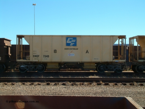 CHQY 734 040805 095638
Nelson Point, CFCLA CHQY type ballast waggon CHQY 734.
Keywords: CHQY-type;CHQY734;CFCLA;CRDX-type;BHP-ballast-waggon;