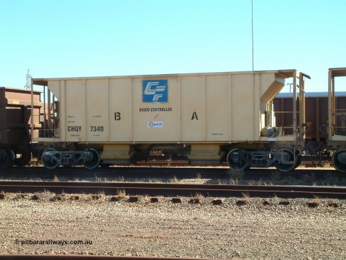 CHQY 734 040805 095732
Nelson Point, CFCLA CHQY type ballast waggon CHQY 734.
Keywords: CHQY-type;CHQY734;CFCLA;CRDX-type;BHP-ballast-waggon;
