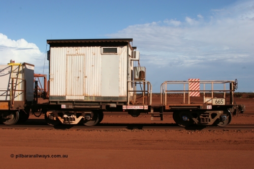 0665 Mt Newman Mining Workshops 050319 0140
Nelson Point, cut down Magor USA built former Oroville Dam 91 ton ore waggon 665, now used as the crib waggon on the steel train, 3/4 view.
Keywords: Magor-USA;BHP-rail-train;