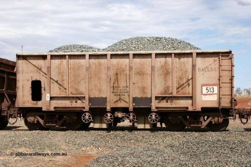 0513 Magor USA 050421 1386
Quarry 8, Magor USA built ballast waggon 513, originally built in 1963 for the Oroville Dam project, before coming to BHP second hand as a ballast waggon in January 1968.
Keywords: Magor-USA;BHP-ballast-waggon;