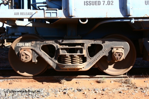 CHRY 750 050518 2129
Flash Butt yard, CFCLA hire ballast waggon CHRY type CHRY 750, shows bogie detail, AT & SF CS-3000 bogie casting with CFCLA id of CQFE 093
Keywords: CHRY-type;CHRY750;CFCLA;CRDX-type;BHP-ballast-waggon;