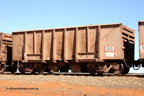 0533 Magor USA 050518 2169
Bing Siding. 3/4 view of 1963 built Magor USA waggon 533, originally in ore service before conversion to a ballast waggon.
Keywords: Magor-USA;BHP-ballast-waggon;