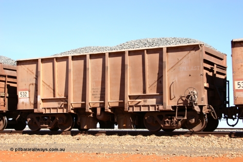 0532 Magor USA 050518 2184
Bing Siding. 3/4 view of 1963 built Magor USA waggon 532, originally in ore service before conversion to a ballast waggon.
Keywords: Magor-USA;BHP-ballast-waggon;