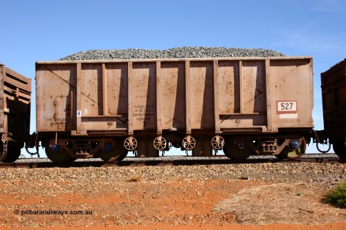 0527 Magor USA 050518 2197
Bing Siding. Side view of 1963 built Magor USA waggon 527, originally in ore service before conversion to a ballast waggon.
Keywords: Magor-USA;BHP-ballast-waggon;