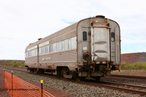 Sundowner EG Budd USA 050624 3351
Goldsworthy, train end and hand brake of the Sundowner coach, originally built by E. G. Budd in 1939 numbered 301 as the Silver Star as a diner-parlour-observation coach on the Chicago, Burlington and Quincy Railroad's General Pershing Zephyr train from the 1930s and 1940s. Donated to Mt Newman Mining Co. by AMAX an original joint venture partner to commemorate the projects first 100 million tonnes of iron ore railed between Mount Whaleback mine and the Port Hedland port.
Keywords: Silver-Star;EG-Budd;Sundowner;General-Pershing-Zephyr;301;