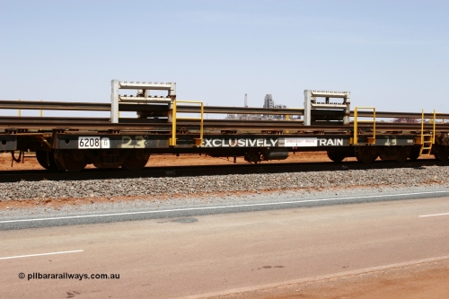 6208 Comeng WA 051001 5710
Boodarie, the Steel Train or rail recovery and transport train, flat waggon #23, 6208, a Comeng WA built flat waggon from February 1977 under order no. 07-M-282 RY.
Keywords: Comeng-WA;BHP-rail-train;