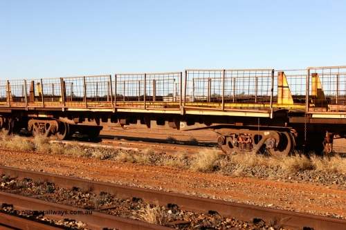 6002 Tomlinson Steel 060429 3735
Flash Butt yard, Pony re-laying waggon, 6002 originally built for Goldsworthy Mining as one of a batch of six with a 55 tonne rating by Tomlinson Steel in 1966 of which three were sold to Mt Newman Mining in 1967 and numbered 6001-6003.
Keywords: BHP-pony-waggon;Tomlinson-Steel-WA;GML;