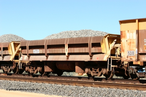 8701 Difco USA 060501 3870
Tabba Siding, originally built by Difco USA for Goldsworthy Mining Ltd in 1967 as a batch of five, prefixed with 870 in BHP service, 8701 side dump waggon loaded with ballast.
Keywords: Difco-Ohio-USA;GML;BHP-ballast-waggon;
