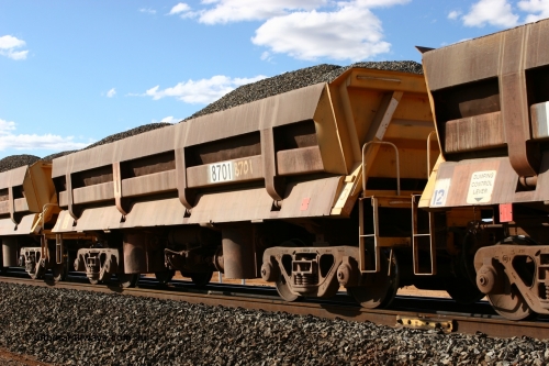 8701 Difco USA 060618 6209
Abydos Siding, originally built by Difco USA for Goldsworthy Mining Ltd in 1967 as a batch of five, prefixed with 870 in BHP service, 8701 side dump waggon loaded with fines for pad capping.
Keywords: Difco-Ohio-USA;GML;BHP-ballast-waggon;