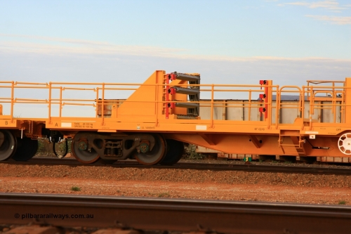 6023 Gemco WA 100717 0665
Flash Butt yard, new rail stock carrier waggon 6023, built by Gemco Rail in late 2009-10 with Barber bogies.
Keywords: Gemco-Rail-WA;BHP-rail-train;
