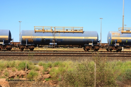 0003 Comeng NSW 110411 09993
Nelson Point, empty 82 kL Comeng NSW built tank waggon 0003 one of six such tank waggons built in 1970-71.
Keywords: Comeng-NSW;BHP-tank-waggon;