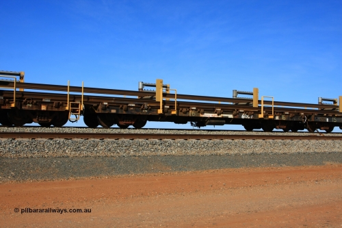 6009 Scotts of Ipswich Qld 110619 1886
South of Mooka Siding, the Steel Train or rail recovery and transport train, flat waggon #16, 6009, a Scotts of Ipswich Qld built flat waggon from 1970.
Keywords: BHP-rail-train;Scotts-Qld;
