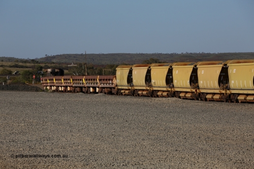 0207 CNR - QRRS China 150620 9329
Quarry 8 ballast loading area, rake of CNR-QRRS of China built 99 tonne ballast waggons with the Difco USA built long and short side dump waggons with a Dash 8 loco on the rear.
Keywords: CNR-QRRS-China;BHP-ballast-waggon;Difco-Ohio-USA;