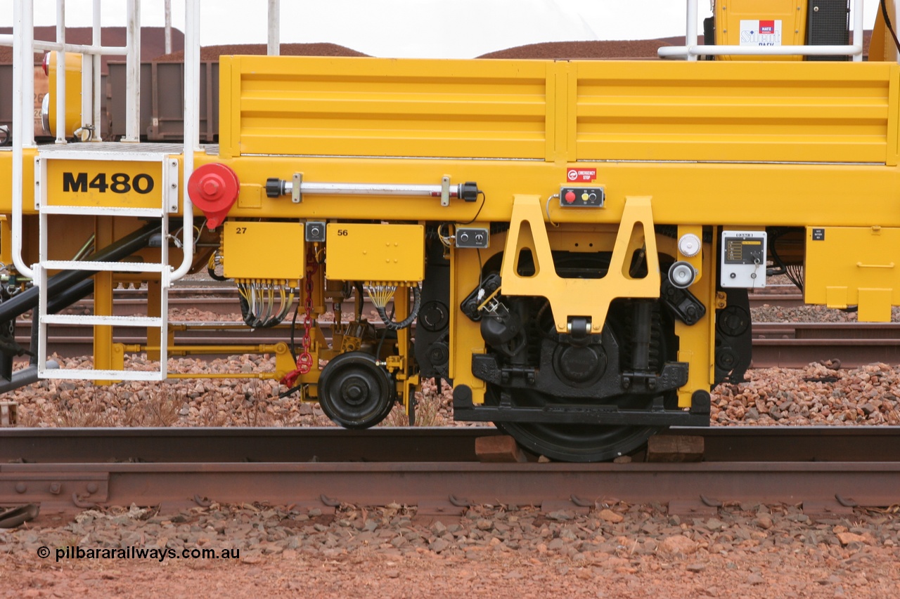 050407 0383
Nelson Point yard hard stand area sees brand new having only been delivered, BHP track tamper support trailer for Tamper 3 which will arrive in a couple of days. Plasser Australia 09-3X model with serial M480. 7th April 2005.
Keywords: Tamper3;Plasser-Australia;09-3X;M480;track-machine;