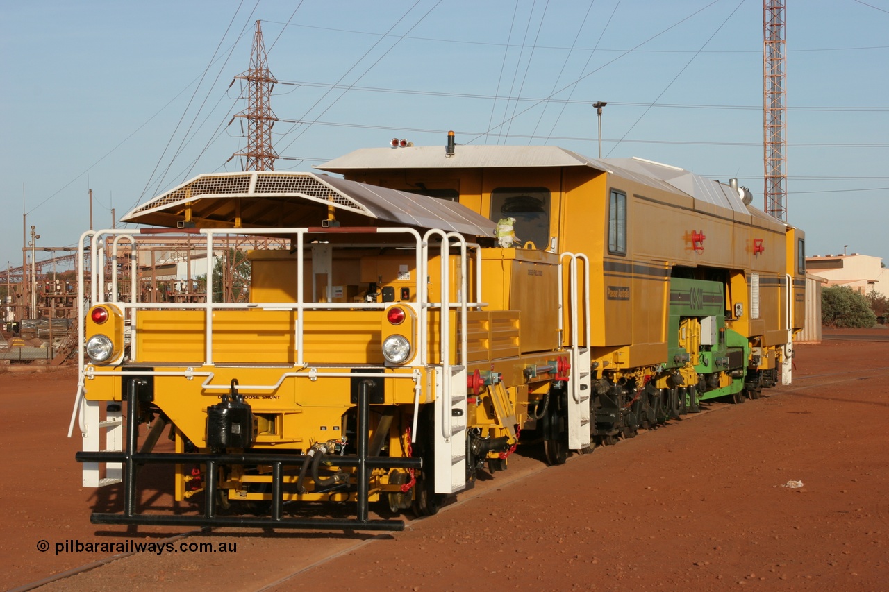 050410 0521
Nelson Point yard hard stand area rear view of brand new having only been delivered the day before, BHP track tamper to become Tamper 3, a Plasser Australia 09-3X model with serial M480. 10th April 2005.
Keywords: Tamper3;Plasser-Australia;09-3X;M480;track-machine;