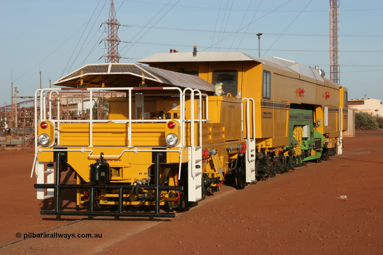 050410 0522
Nelson Point yard hard stand area rear view of brand new having only been delivered the day before, BHP track tamper to become Tamper 3, a Plasser Australia 09-3X model with serial M480. 10th April 2005.
Keywords: Tamper3;Plasser-Australia;09-3X;M480;track-machine;