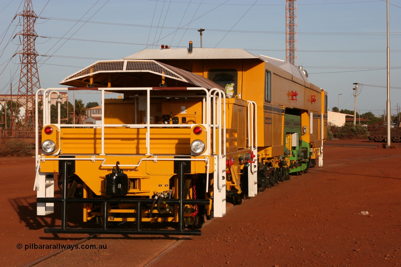 050410 0523
Nelson Point yard hard stand area rear view of brand new having only been delivered the day before, BHP track tamper to become Tamper 3, a Plasser Australia 09-3X model with serial M480. 10th April 2005.
Keywords: Tamper3;Plasser-Australia;09-3X;M480;track-machine;