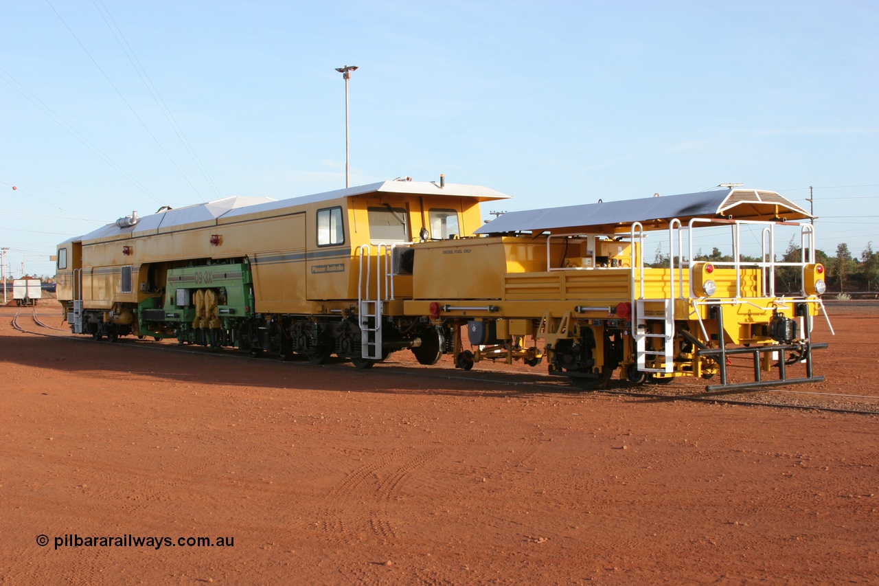 050410 0525
Nelson Point yard hard stand area rear view of brand new having only been delivered the day before, BHP track tamper to become Tamper 3, a Plasser Australia 09-3X model with serial M480. 10th April 2005.
Keywords: Tamper3;Plasser-Australia;09-3X;M480;track-machine;