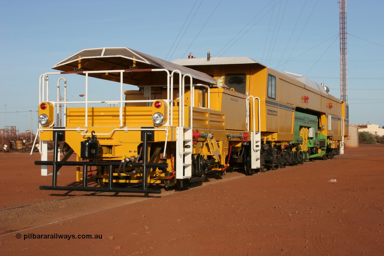 050410 0526
Nelson Point yard hard stand area rear view of brand new having only been delivered the day before, BHP track tamper to become Tamper 3, a Plasser Australia 09-3X model with serial M480. 10th April 2005.
Keywords: Tamper3;Plasser-Australia;09-3X;M480;track-machine;