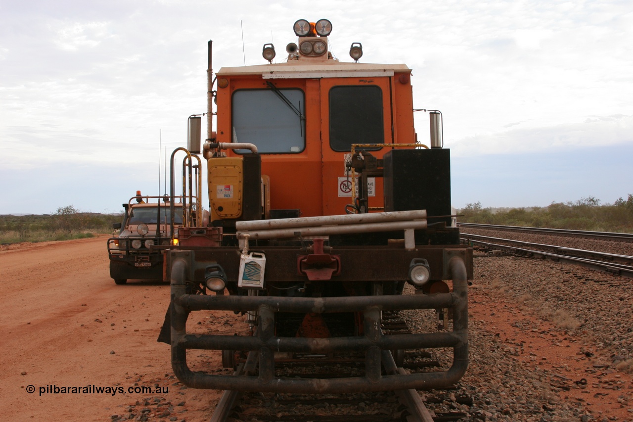 050412 0812
Abydos Siding backtrack, view of the rear of BHP's Mainline Tamper 1, a Plasser Australia 09-32 CAT model tamper serial 306 built in 1986. 12th April 2005.
Keywords: Tamper1;Plasser-Australia;09-32-CAT;306;track-machine;