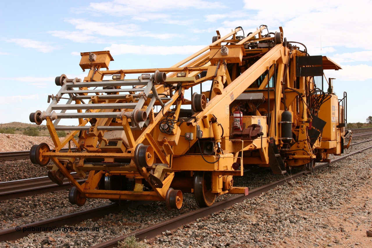 050421 1177
Abydos Siding backtrack, Barclay Mowlem track tamper a Fairmont Jackson model 6700 tamper rear view with the light buggy stowed. 21st April 2005.
Keywords: Jackson;6700;153172;track-machine;