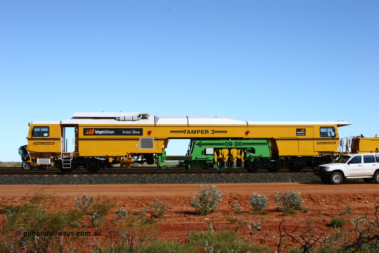 050625 3601
Mooka North, BHP's new Tamper 3 track machine a Plasser Australia 09-3X model serial M480. 25th June 2005.
Keywords: Tamper3;Plasser-Australia;09-3X;M480;track-machine;