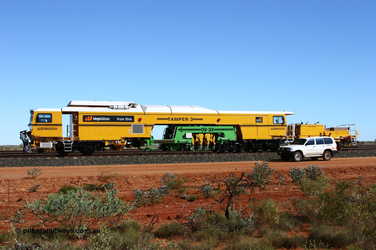 050625 3603
Mooka North, BHP's new Tamper 3 track machine a Plasser Australia 09-3X model serial M480. 25th June 2005.
Keywords: Tamper3;Plasser-Australia;09-3X;M480;track-machine;