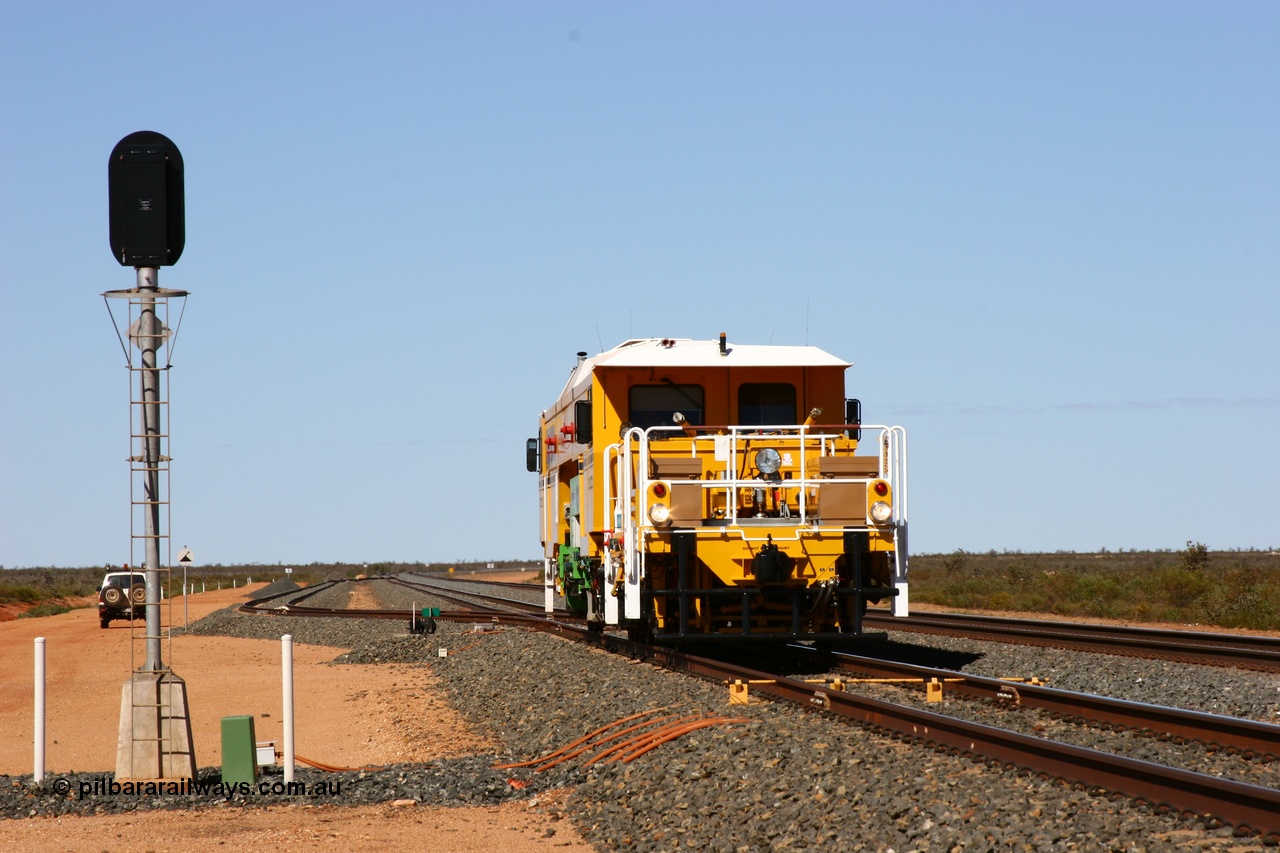 050625 3660
Mooka North, BHP's new Tamper 3 track machine a Plasser Australia 09-3X model serial M480 in out on the passing track. 25th June 2005.
Keywords: Tamper3;Plasser-Australia;09-3X;M480;track-machine;