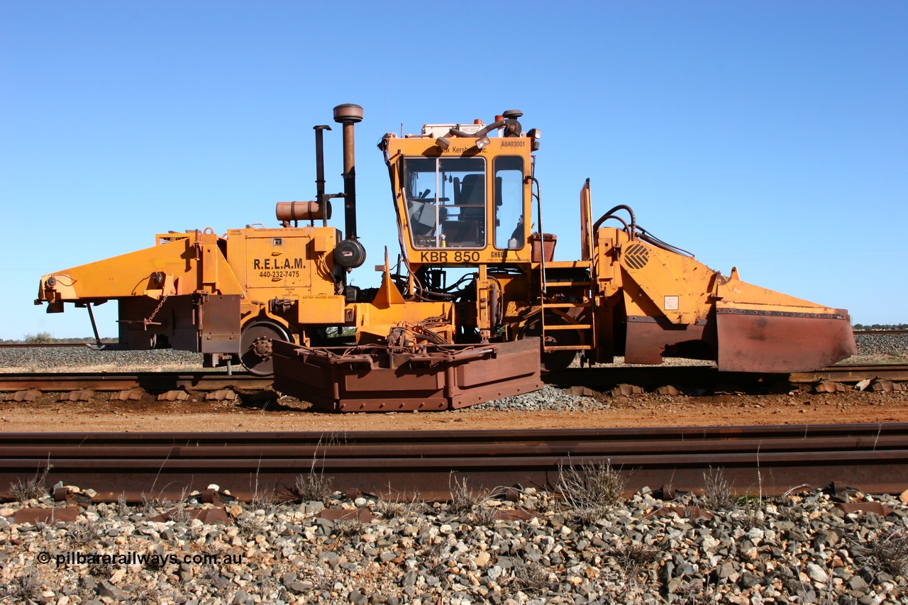 050801 4727
Flash Butt yard, a Knox Kershaw KBR 850 ballast regulator lettered for Railway Equipment Leasing And Maintenance RELAM Inc. 1st August 2005.
Keywords: Knox-Kershaw;KBR-850;track-machine;