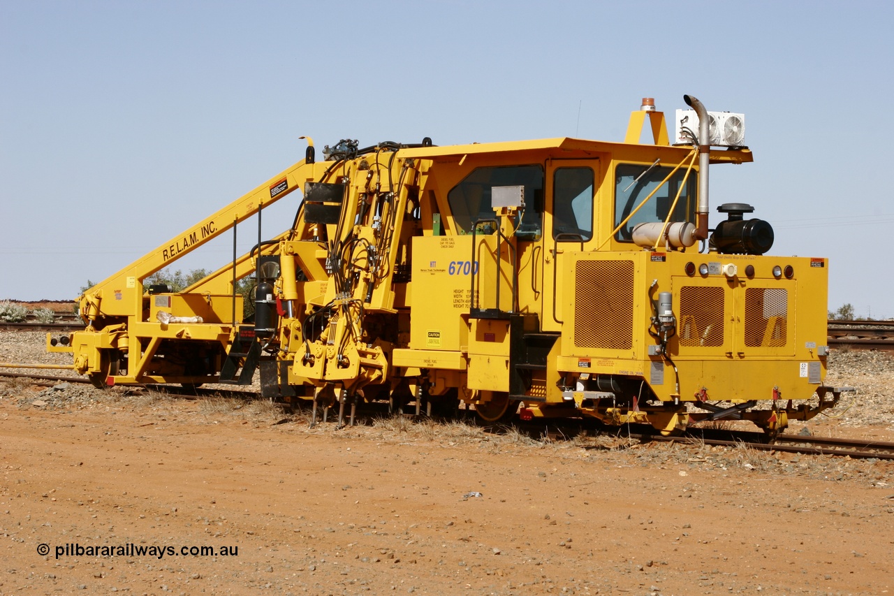 051001 5671
Flash Butt yard, Jackson model 6700 tamper serial 153246 lettered for Railway Equipment Leasing And Maintenance RELAM Inc undergoing delivery checks. 1st October 2005.
Keywords: Jackson;6700;153246;track-machine;