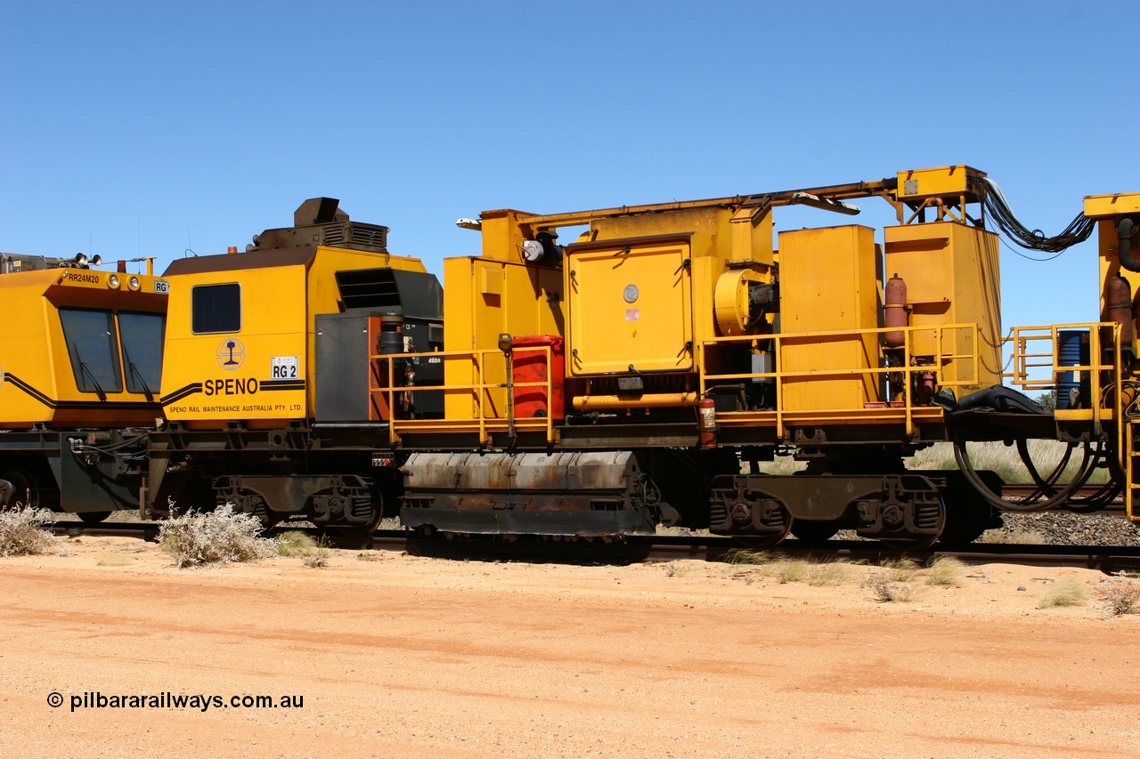 060501 3913
Abydos Siding backtrack, Speno rail grinder RG 2, third grinding module and driving cab. 1st May 2006.
Keywords: RG2;Speno;RR24;track-machine;