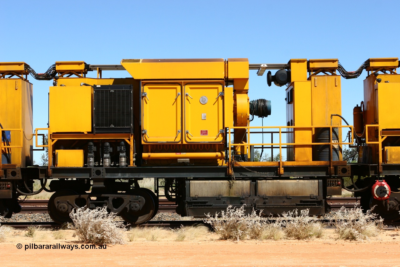 060501 3921
Abydos Siding backtrack, Speno rail grinder RG 1, a RR24 model grinder with 24 grinding wheels, serial M20, second grinding module. 1st May 2006.
Keywords: RG1;Speno;RR24;M20;track-machine;